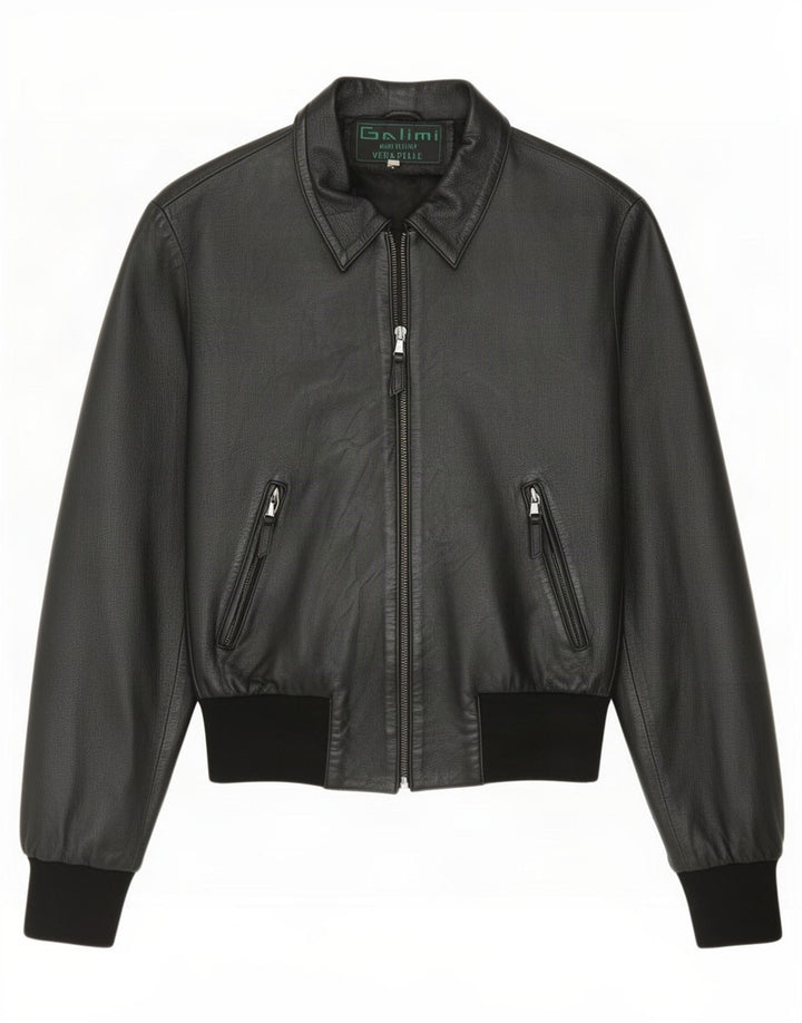 veste en cuir bomber femme vintage IT 44 Moyen Noir