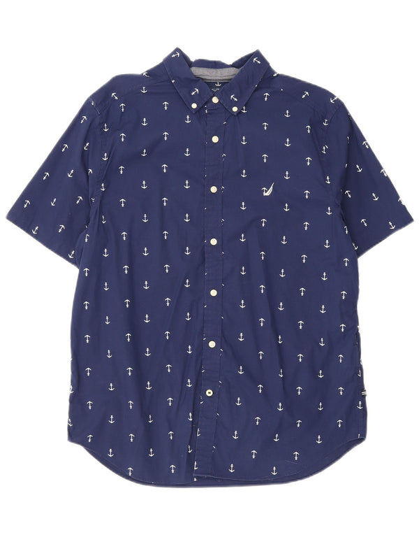 Nautica Chemise extensible à manches courtes pour homme Motif abstrait Bleu marine Taille L