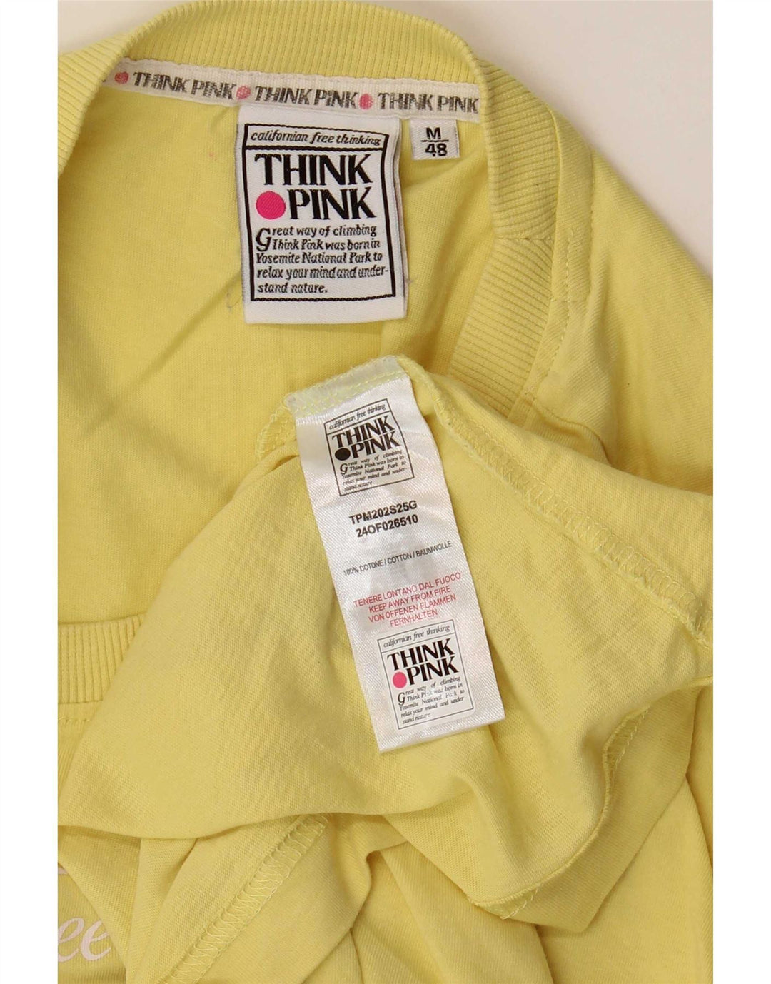 Think Pink T-Shirt Graphique Homme Top IT 48 Coton Jaune Moyen