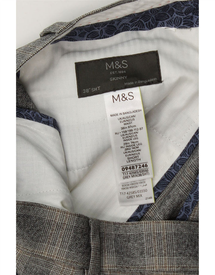 Marks & Spencer Pantalon de costume slim pour homme W38 L29 Gris à carreaux Polyester
