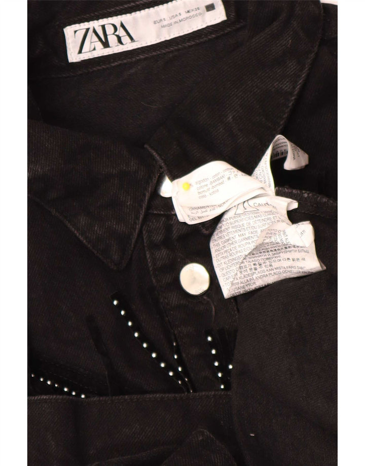 Zara Chemise en jean surdimensionnée pour femme UK 10 Petit coton noir