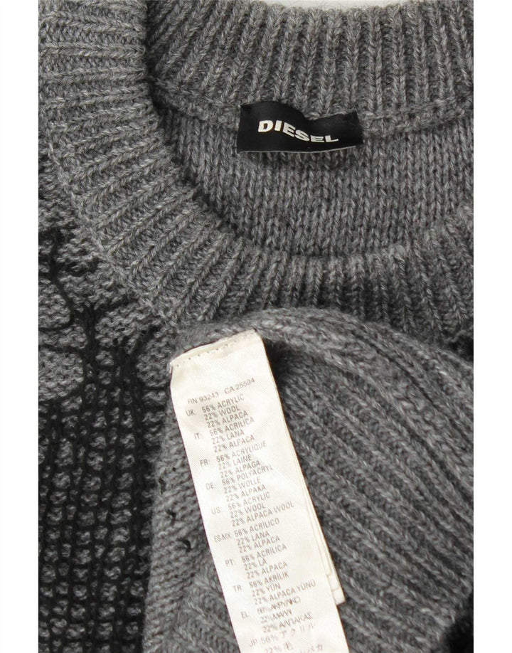 Diesel Pull à col rond en détresse pour homme, grand, gris, acrylique