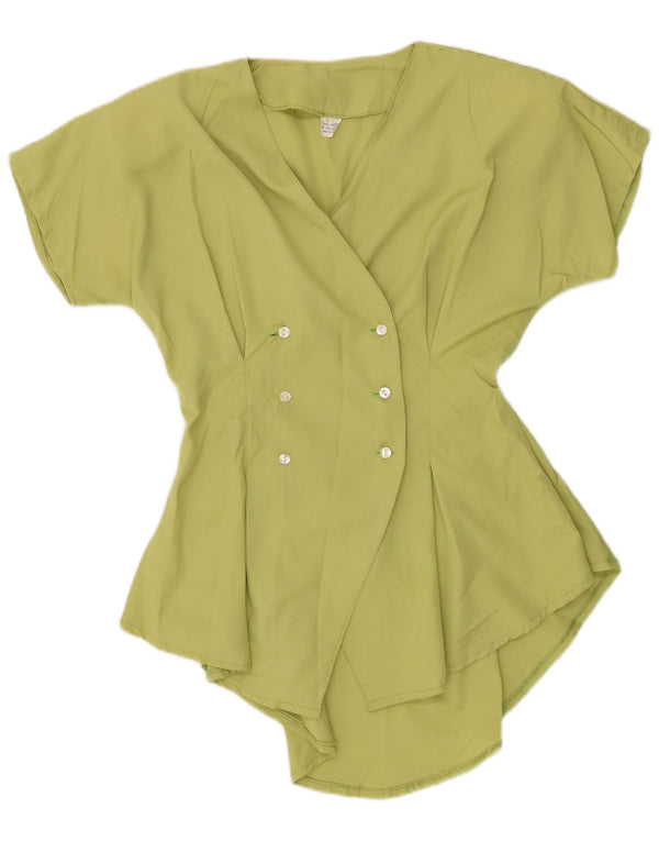 Vintage Womens Short Sleeve Shirt Blouse UK 10 Small Green Viscose