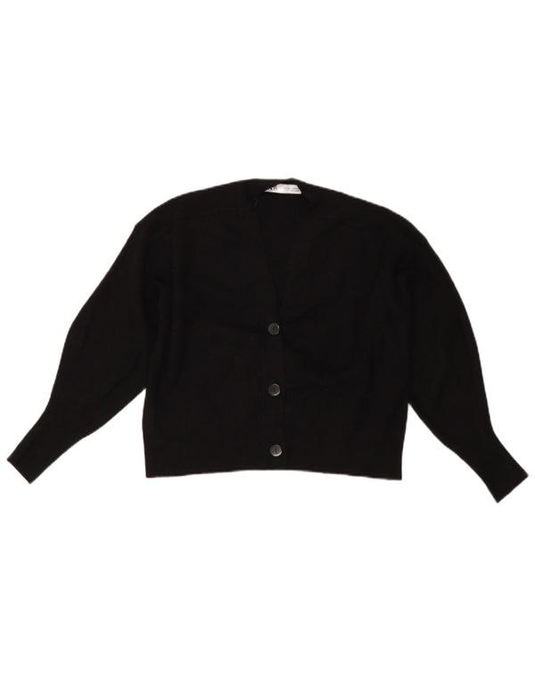 Zara Cardigan court surdimensionné pour femme UK 10 Petite viscose noire