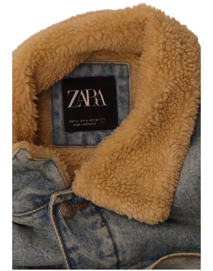 Zara Veste Sherpa en jean pour homme UK 40 Large Bleu Polyester
