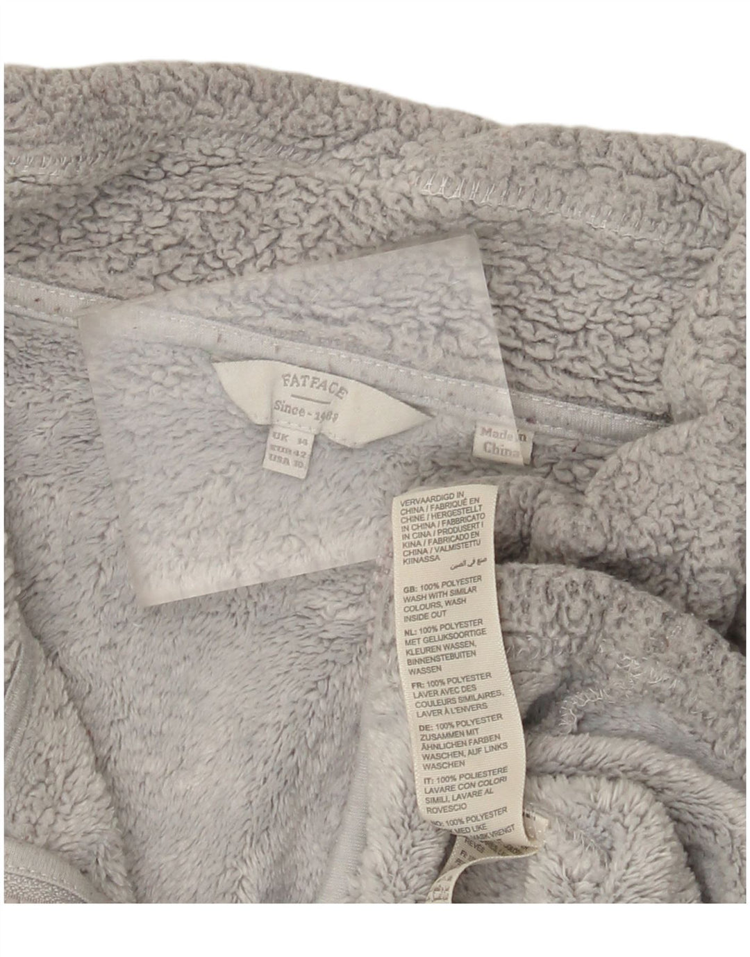 Fat Face Pull polaire à col zippé pour femme UK 14 Large Gris Polyester