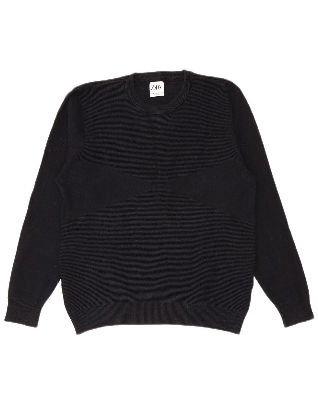 Zara Pull à col rond pour homme en coton à fines rayures noir moyen