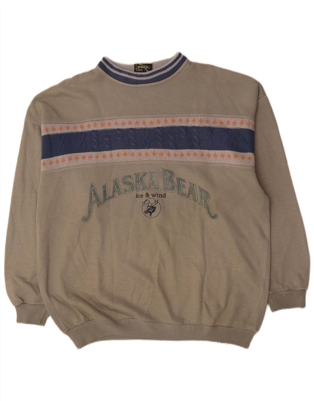 vintage Mens Graphic Sweatshirt Jumper XL Gris Colorblock Acrylique