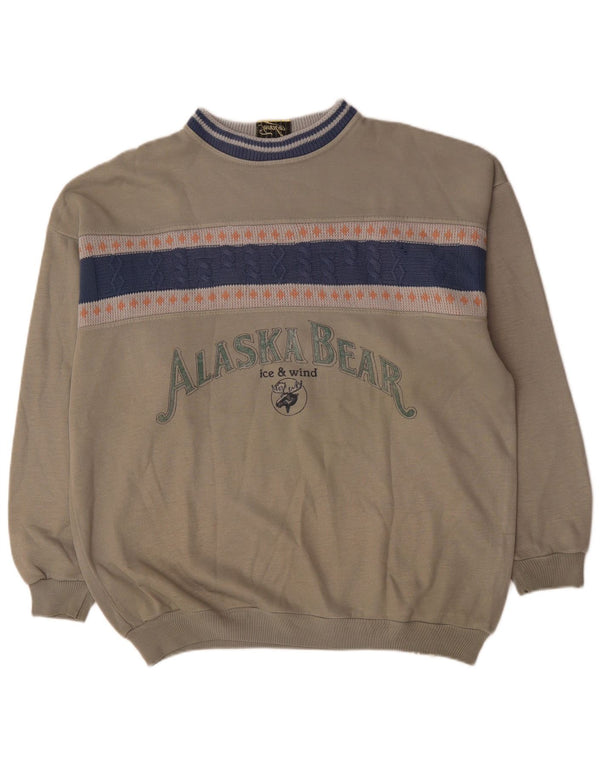 vintage Mens Graphic Sweatshirt Jumper XL Gris Colorblock Acrylique