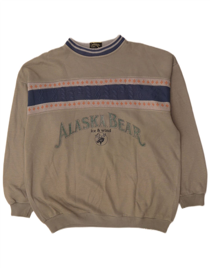 vintage Mens Graphic Sweatshirt Jumper XL Gris Colorblock Acrylique