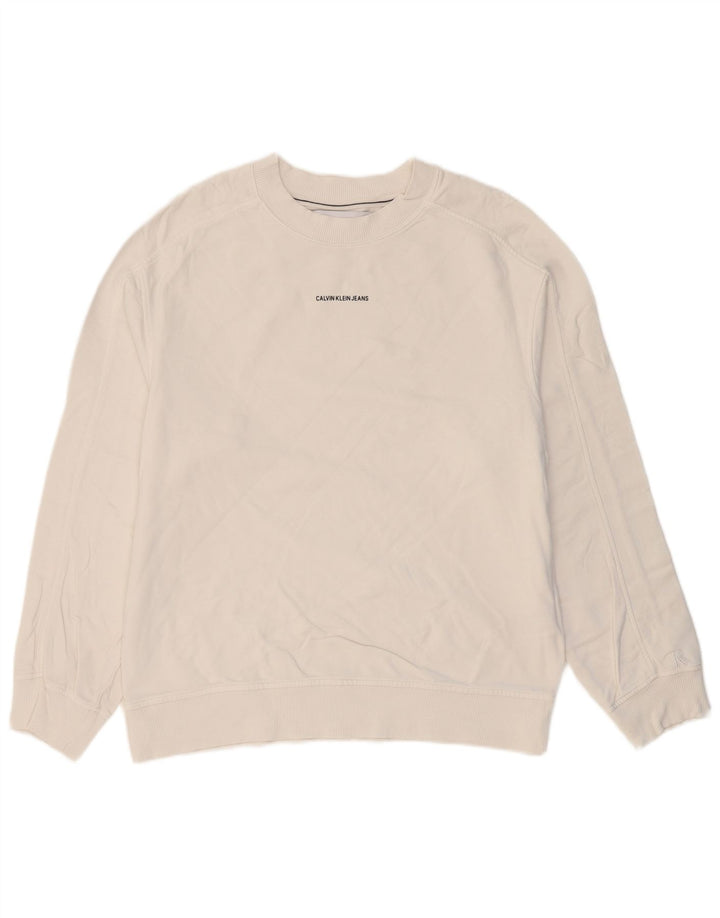 CALVIN KLEIN JEANS Pull Sweatshirt Homme Blanc Moyen Coton