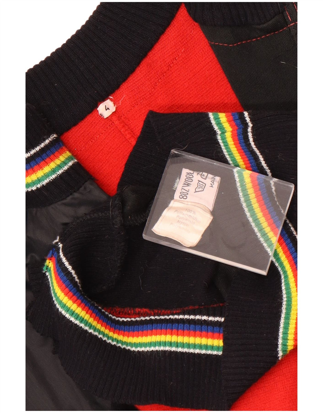Veste Bomber Femme Vintage UK 14 Grande Laine Colorblock Noir
