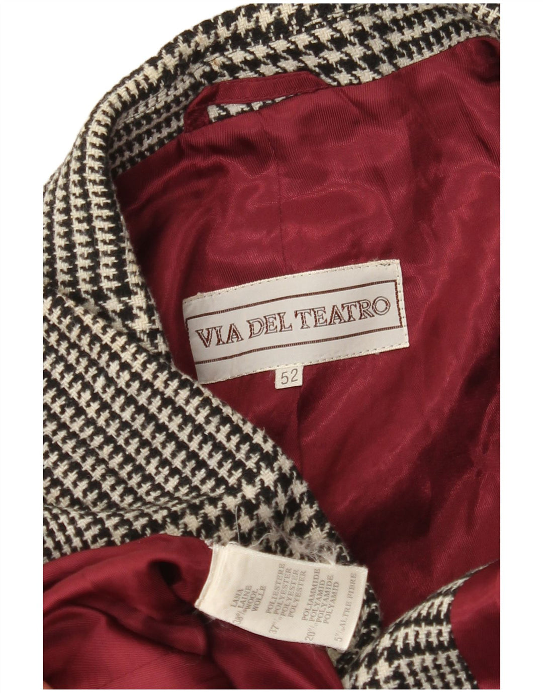 VINTAGE Veste Blazer 2 Boutons Homme IT 52 XL Laine Pied-de-Poule Noir