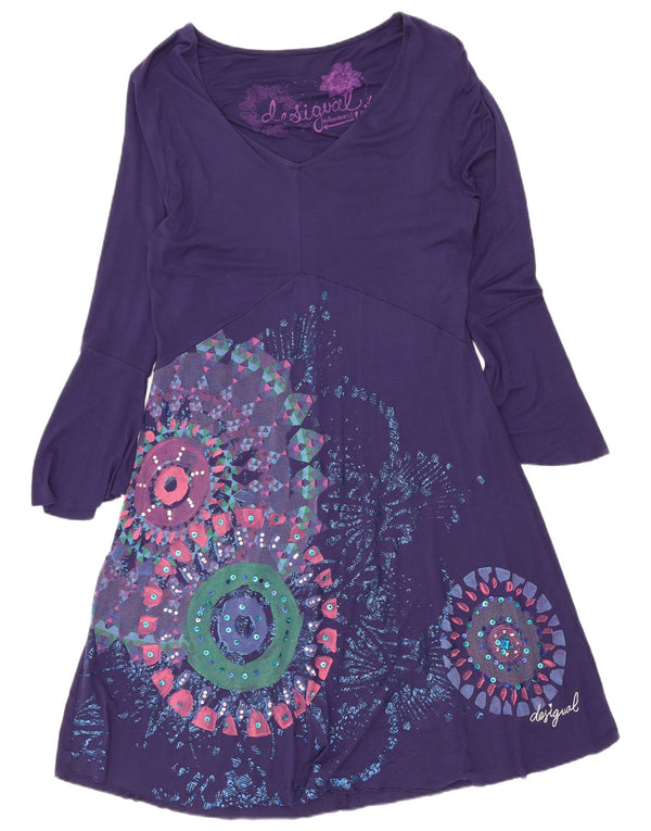 Desigual Robe trapèze graphique pour femme UK 12 Violet moyen géométrique