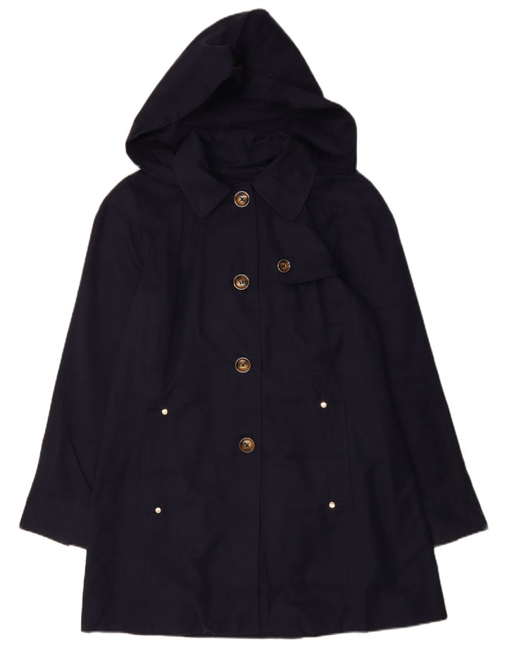 LONDON FOG Trench à capuche pour femme UK 14 en coton bleu marine moyen