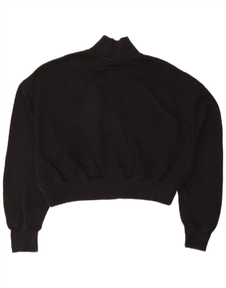 NIKE Femmes Crop Zip Neck Sweatshirt Jumper UK 14 Moyen Noir Coton