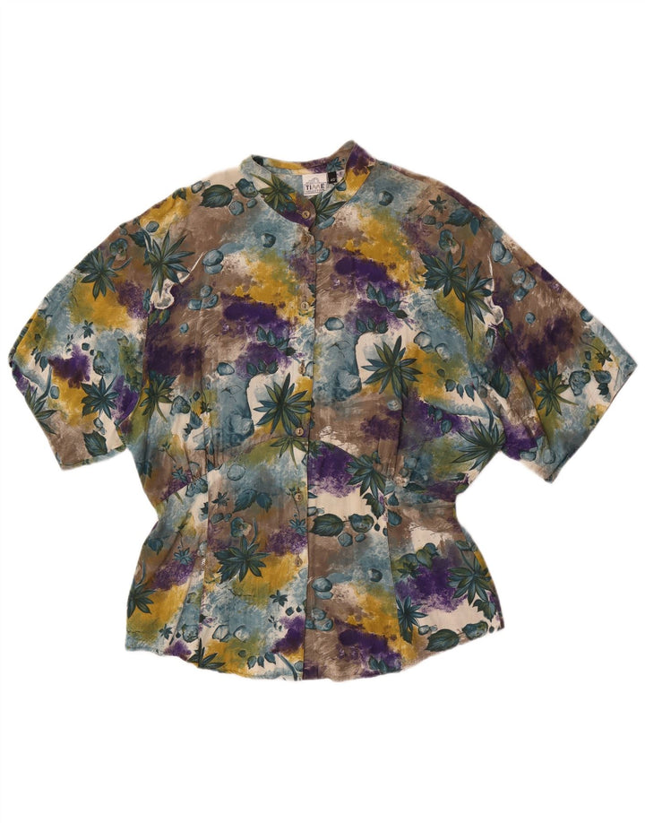 vintage Femme Chemise À Manches Courtes Blouse EU 40 Moyen Multicolore Floral