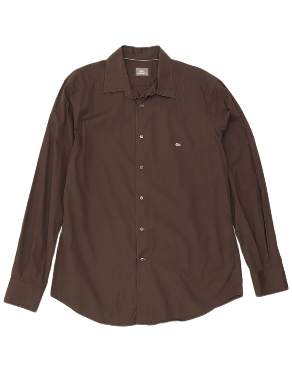 Lacoste Mens Shirt Size 43 Large Brown Cotton