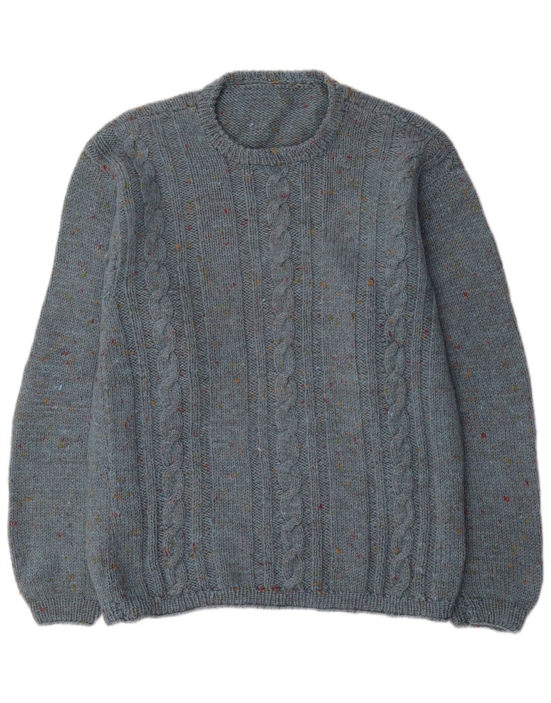 vintage Mens Crew Neck Jumper Pull Bleu Moyen Moucheté