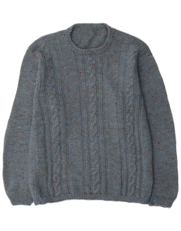 vintage Mens Crew Neck Jumper Pull Bleu Moyen Moucheté