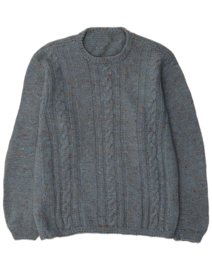 vintage Mens Crew Neck Jumper Pull Bleu Moyen Moucheté
