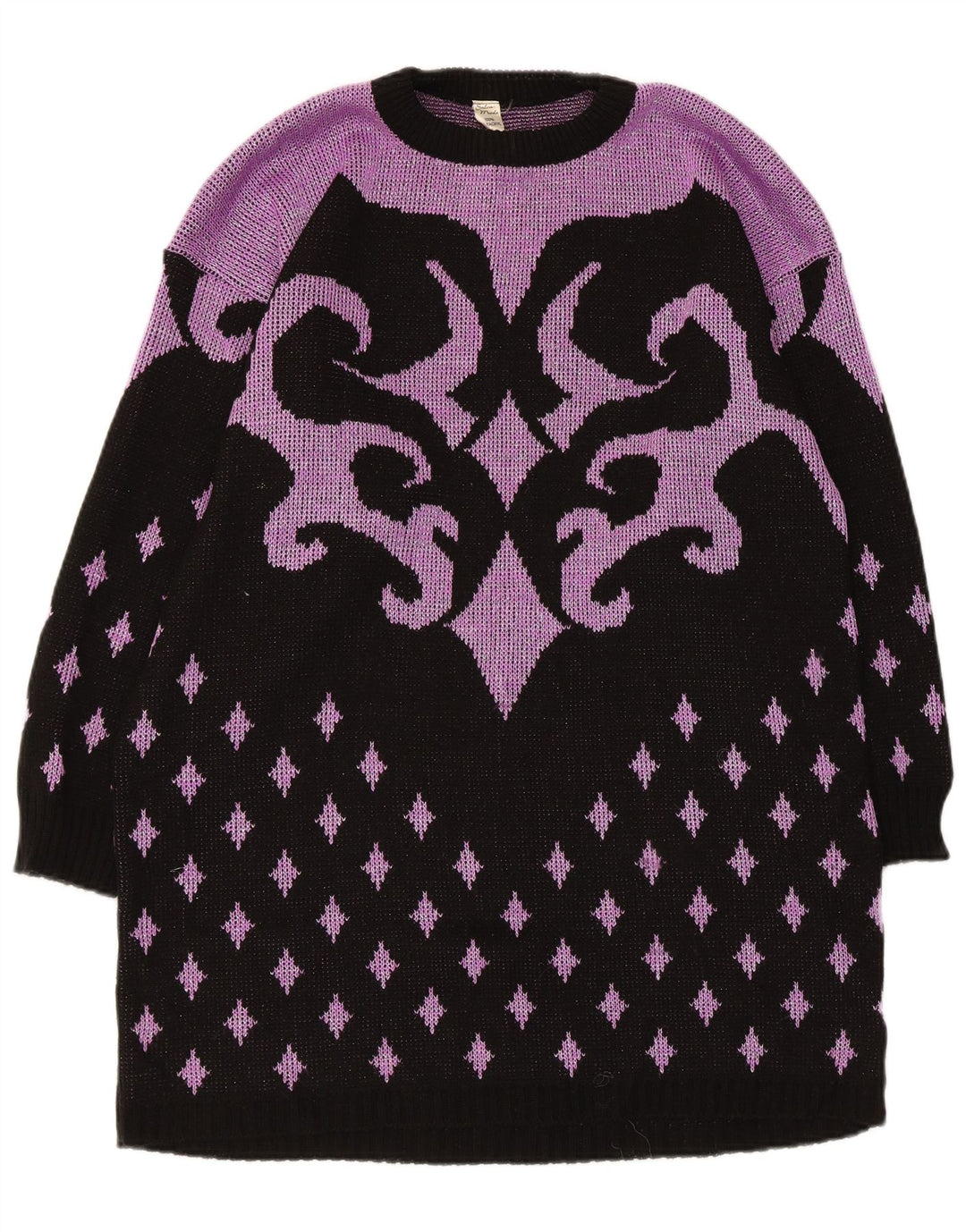vintage Femmes Motif Abstrait Jumper Robe UK 14 Moyen Violet