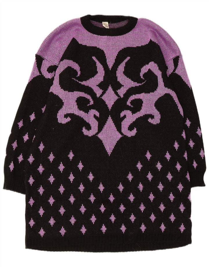vintage Femmes Motif Abstrait Jumper Robe UK 14 Moyen Violet