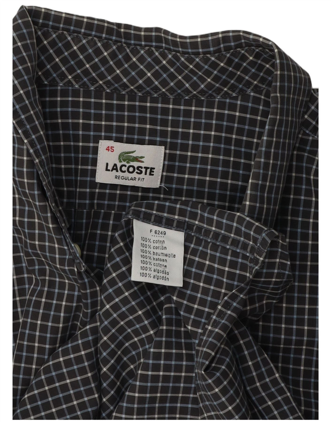 Lacoste Chemise Regular Fit Homme Taille 45 XL Gris Check Coton