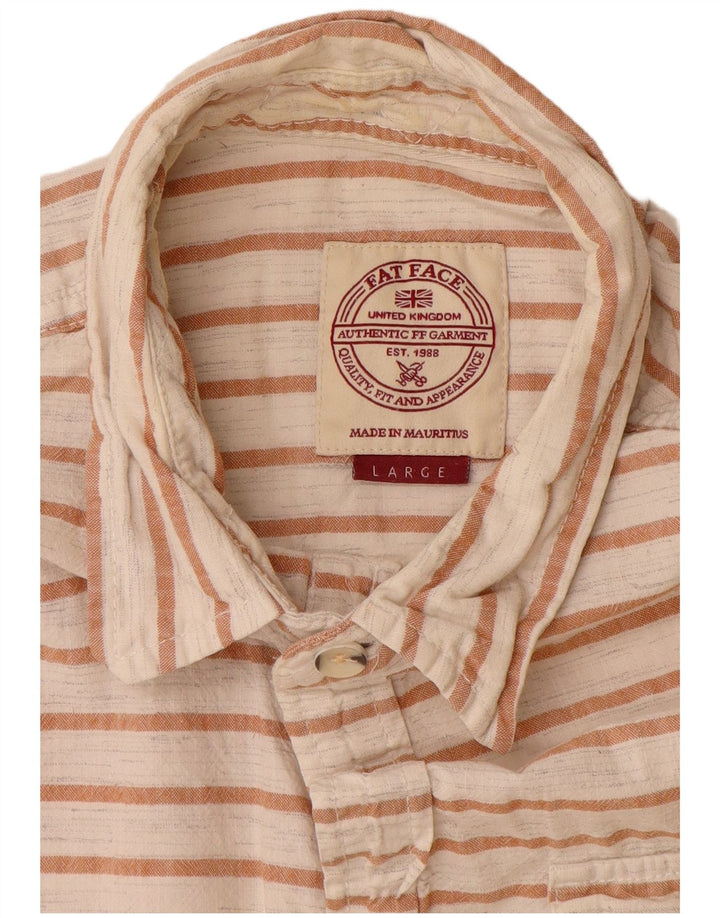 Fat Face Chemise à manches courtes pour homme en coton rayé blanc