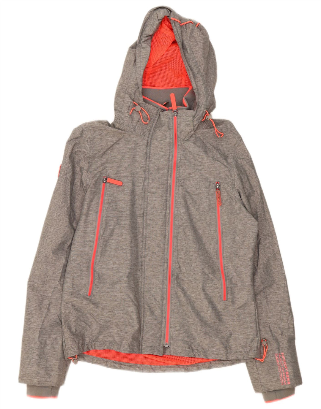Superdry Veste de pluie à capuche pour femme UK 14 Large Gris Nylon