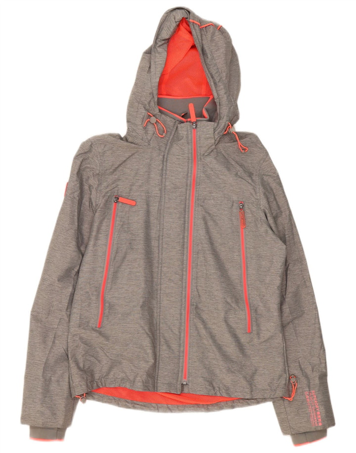 Superdry Veste de pluie à capuche pour femme UK 14 Large Gris Nylon
