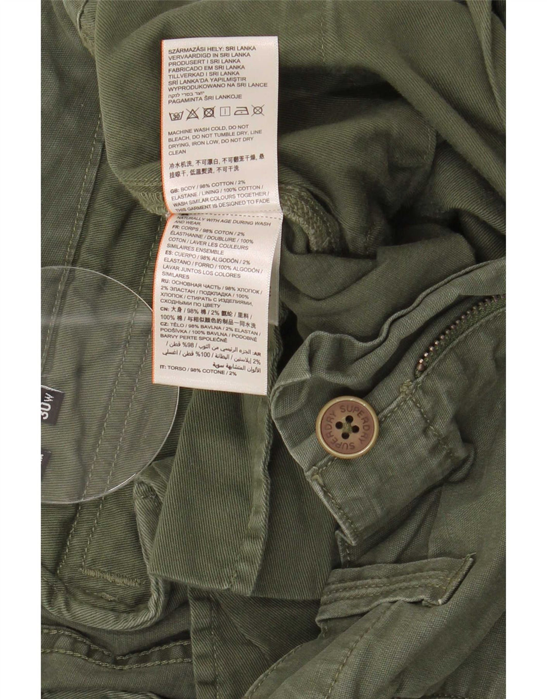 Superdry Short Cargo W30 Homme Vert Moyen Coton
