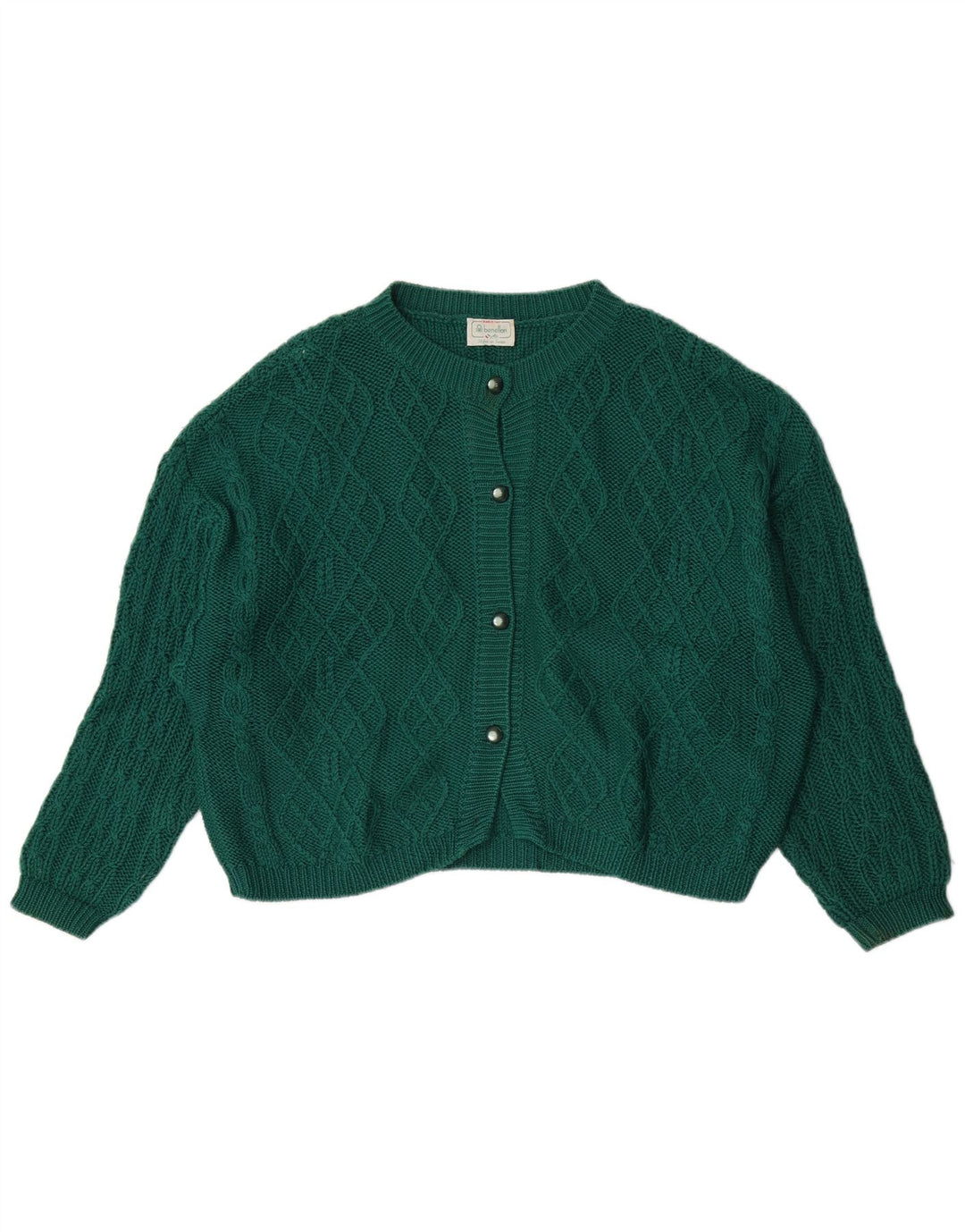 Benetton Cardigan Femme Pull UK 16 Large Vert Laine
