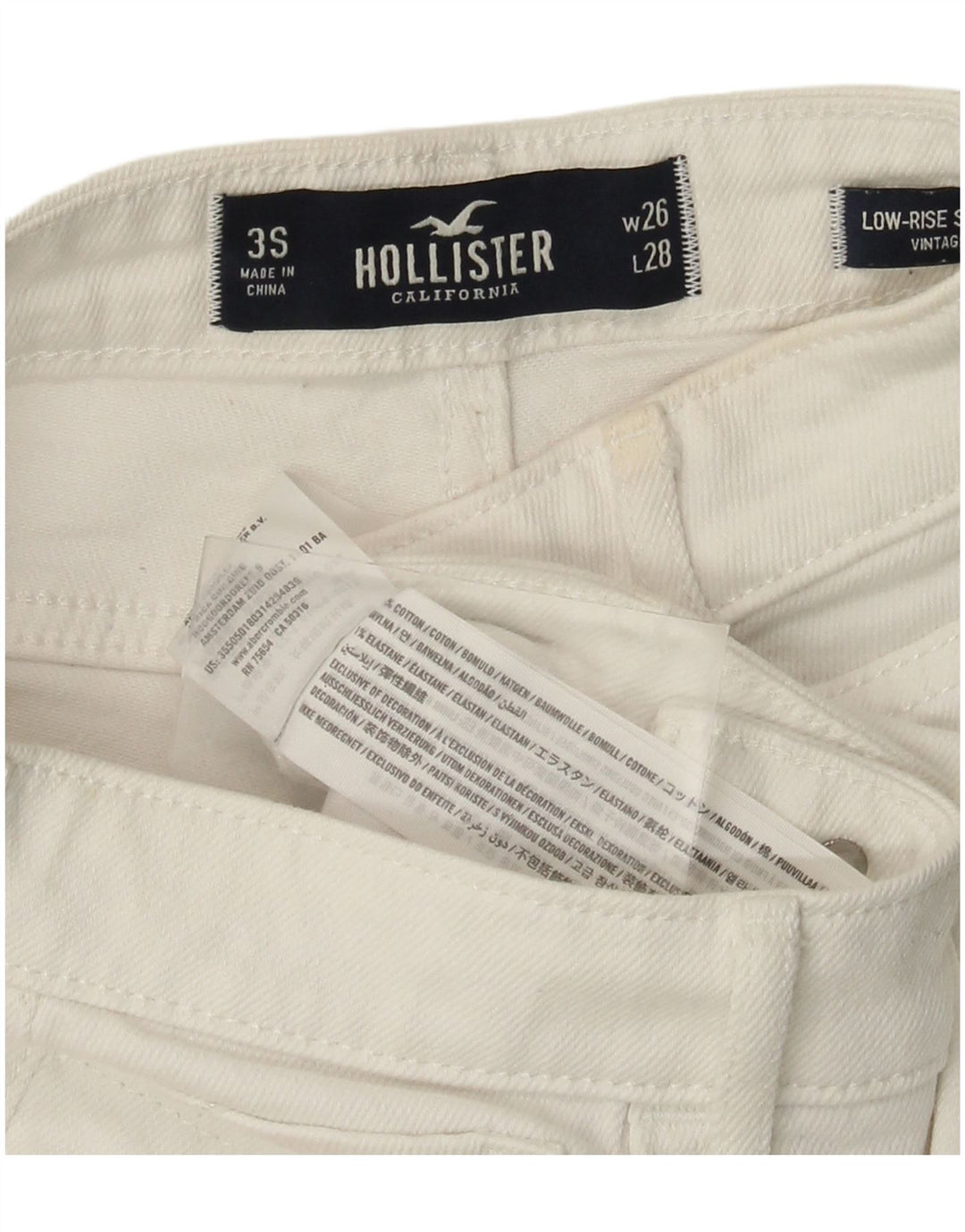 HOLLISTER Jean skinny taille basse effet vieilli pour femme W26 L28 Coton blanc