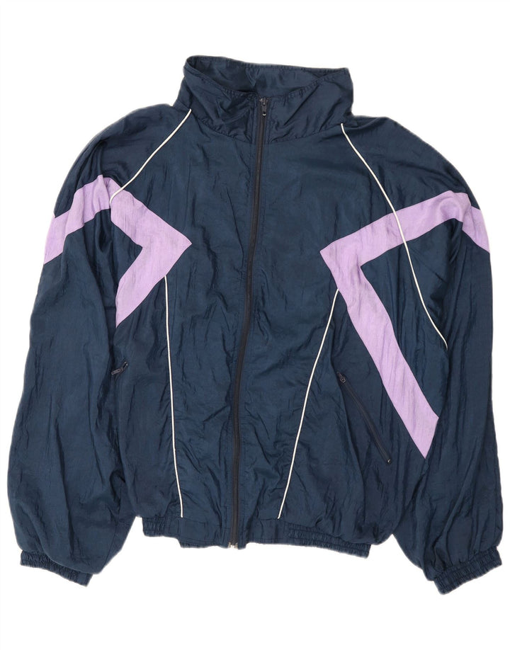VINTAGE Veste de survêtement pour homme XL Bleu marine Colourblock Polyester