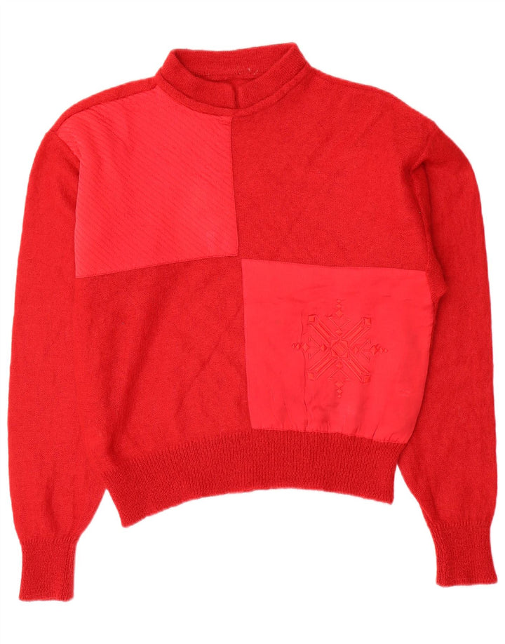 vintage Femmes Turtle Neck Jumper Pull UK 12 Medium Red Colourblock