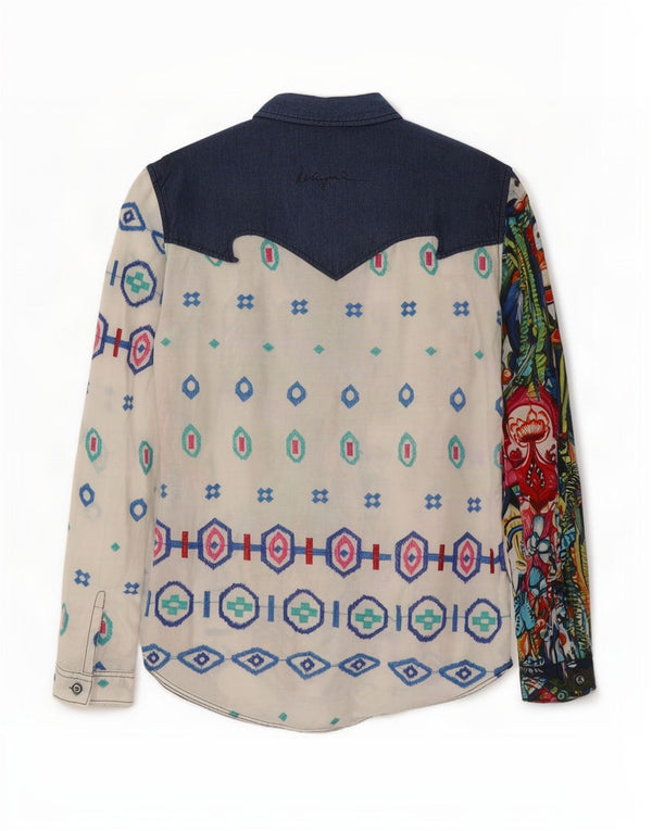 Desigual Chemise Graphique Femme UK 14 Large Multicolore Géométrique