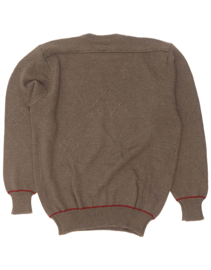 vintage Mens Crew Neck Jumper Pull Grand Kaki Argyle/Diamant