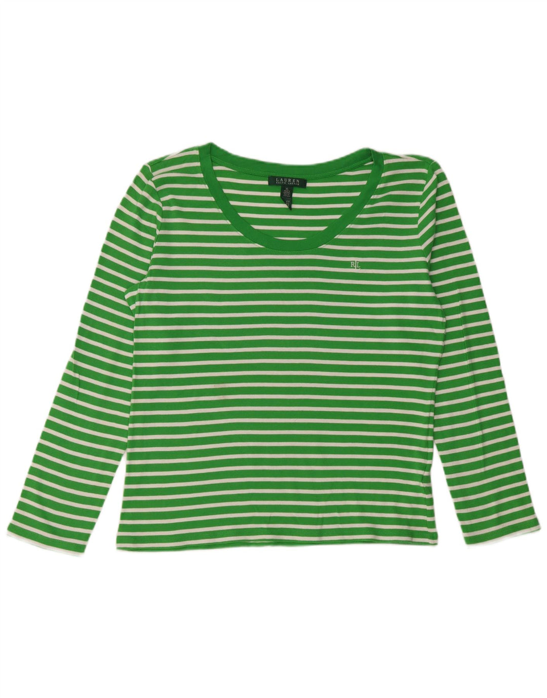 RALPH LAUREN Haut Femme Manches Longues UK 18 XL Coton Rayé Vert