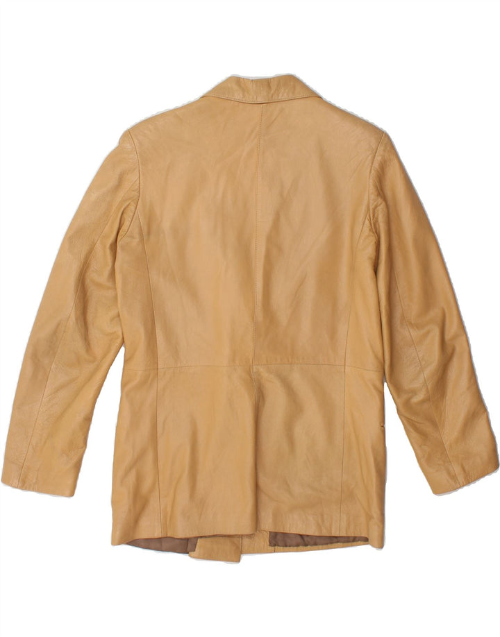 VINTAGE Womens Double Breasted Leather Jacket IT 46 Large Beige Vintage Vintage and Second-Hand Vintage from Messina Hembry 