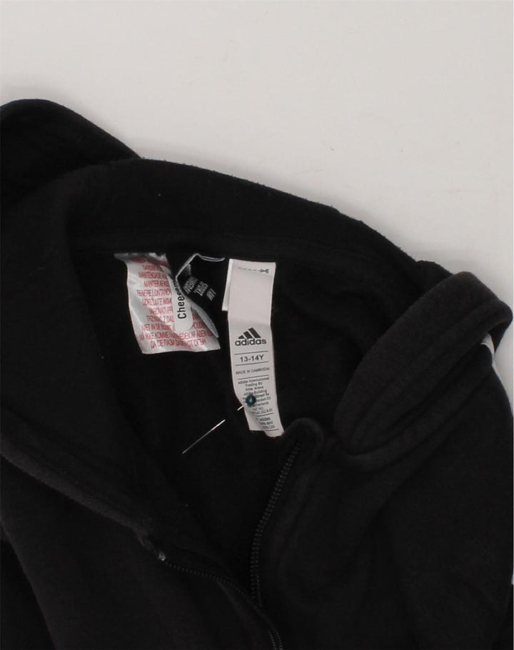 ADIDAS Boys Zip Hoodie Sweater 13-14 Years Black Cotton | Vintage Adidas | Thrift | Second-Hand Adidas | Used Clothing | Messina Hembry 