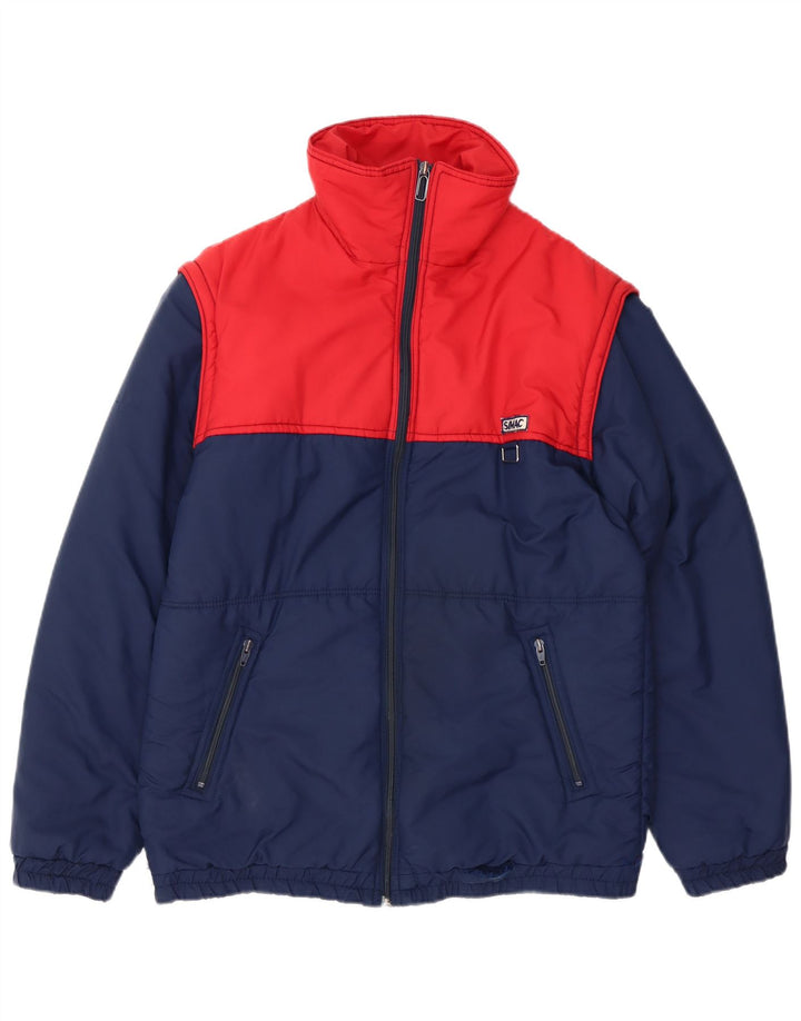 VINTAGE Veste rembourrée homme UK 38 Medium Navy Blue Colourblock Polyamide