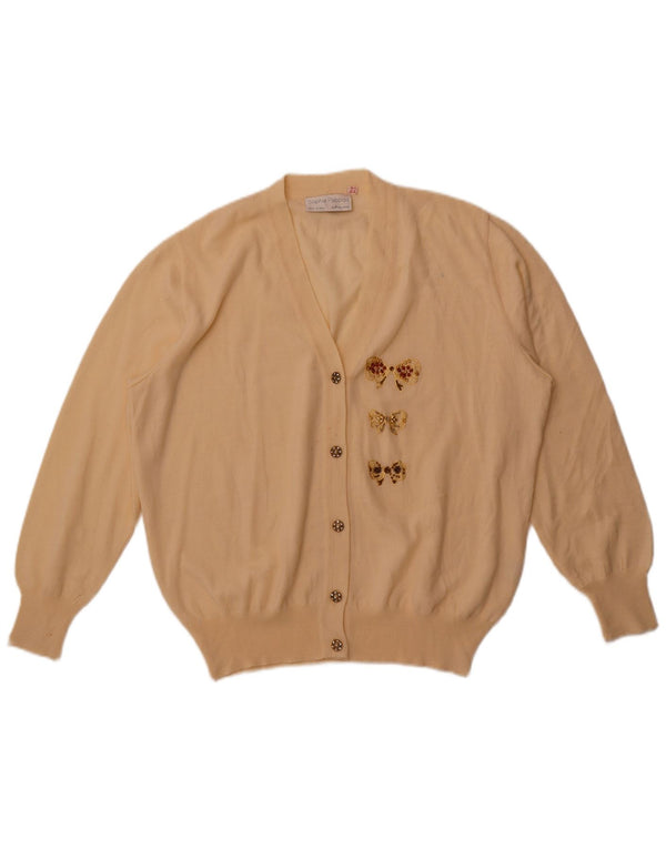 vintage Femme Cardigan Pull UK 22 2XL Off White Merino Wool