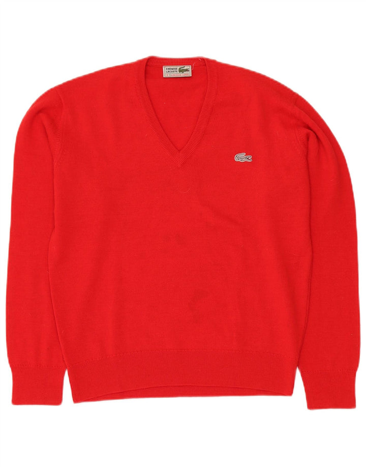 LACOSTE Pull ample à col en V pour homme Taille 2 XS Laine rouge