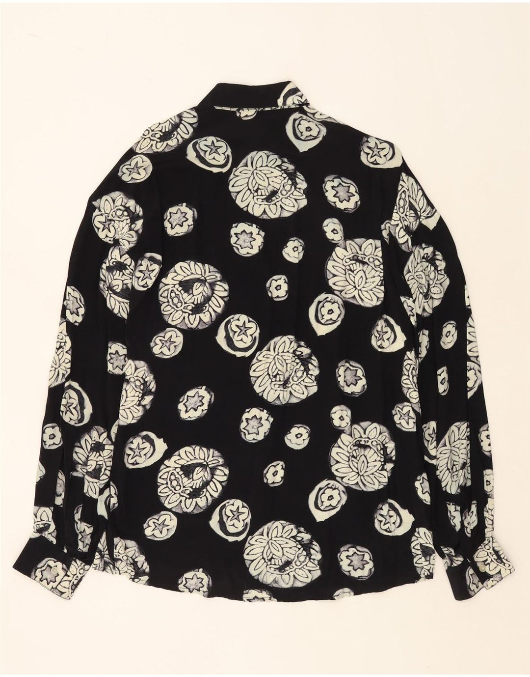 VINTAGE Chemise Homme Grande Viscose Florale Noire