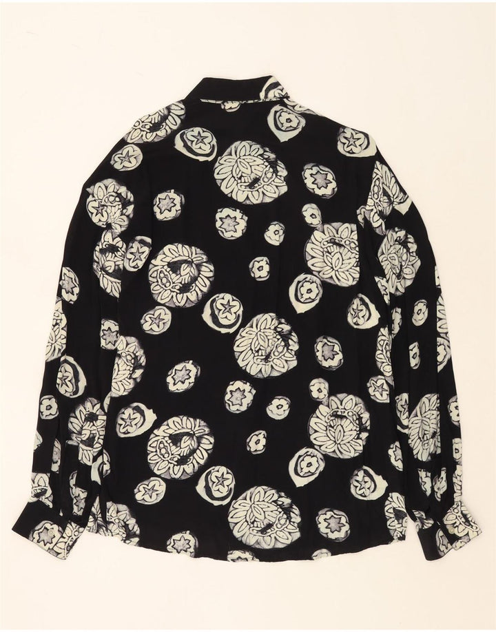 VINTAGE Chemise Homme Grande Viscose Florale Noire