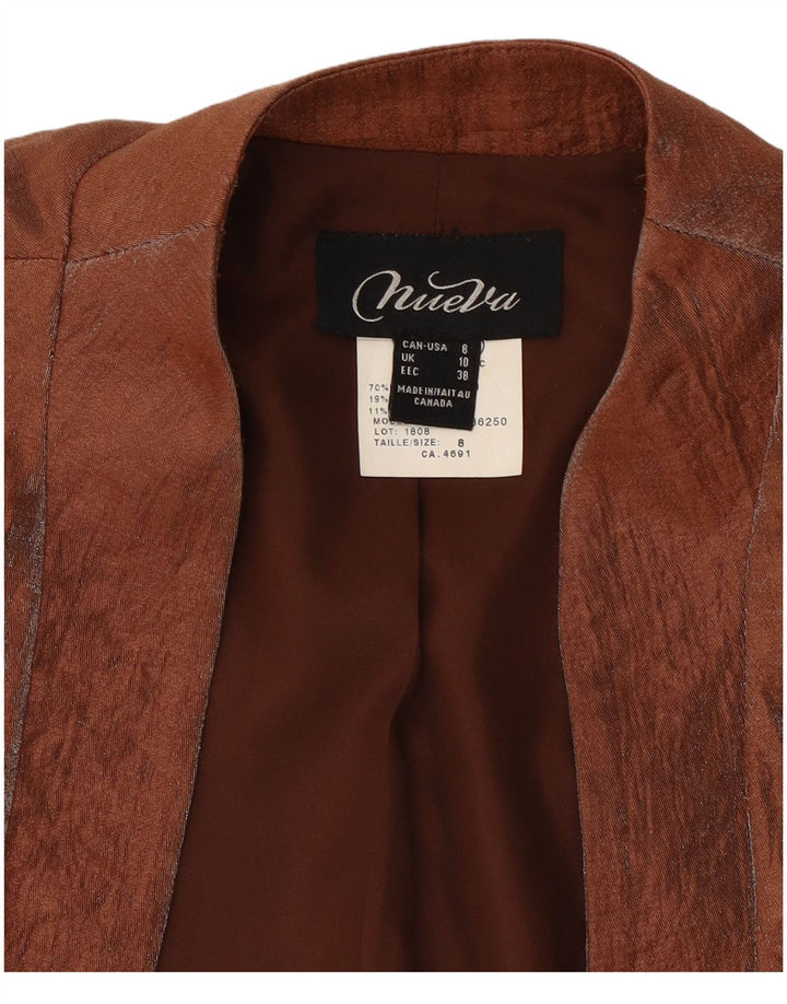 vintage Femme 3/4 Manches Blazer Veste UK 10 Petite Rayonne Brune
