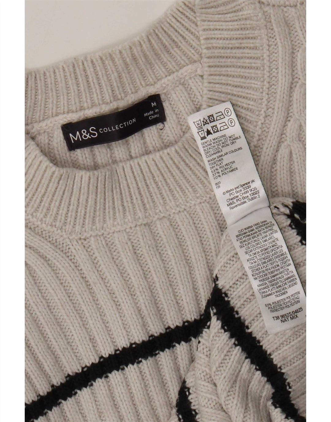 Marks & Spencer Pull ras du cou pour femme UK 14 Gris moyen rayé