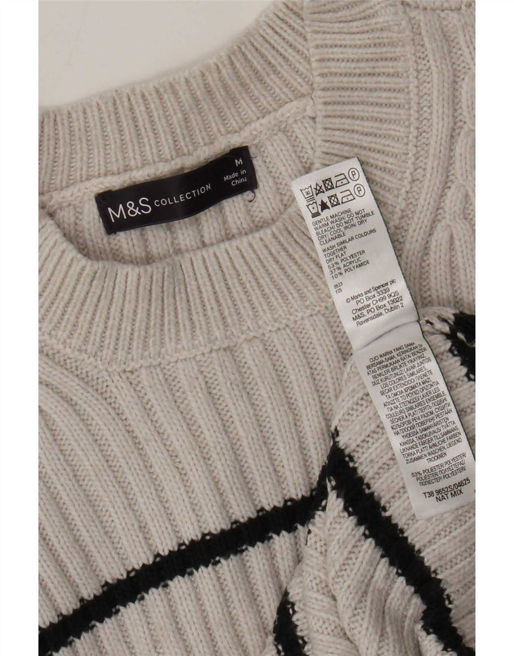 Marks & Spencer Pull ras du cou pour femme UK 14 Gris moyen rayé