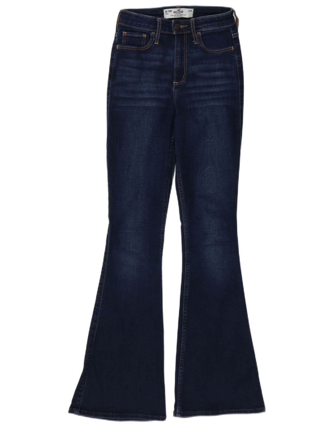 HOLLISTER Jean évasé taille haute courbé pour femme W24 L32 Bleu marine Coton